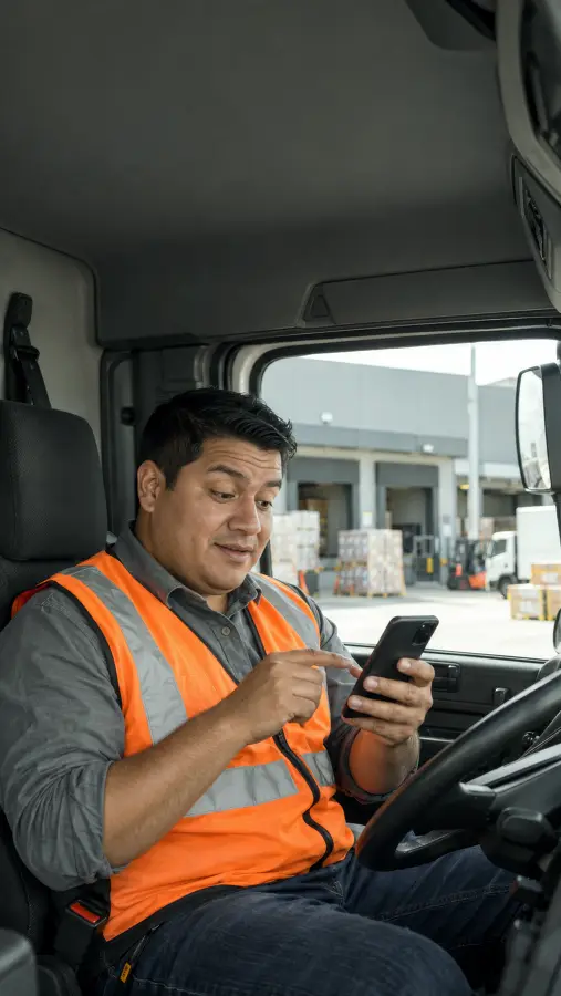 Conductor revisando una lección en su celular